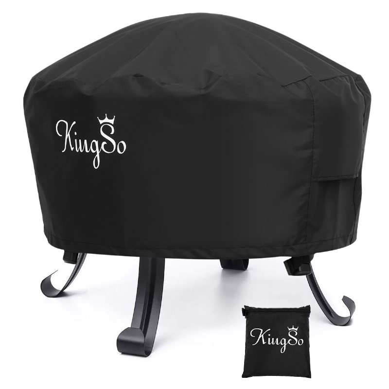 Kingso Outdoor Fire Pit Cover Rund 26" Vattentät 600d Heavy Duty Patio Bowl Med Spännen Dragsnöre Stängning & 2 Luftventiler Tjock Pvc Coat