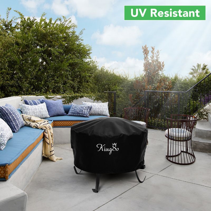 Kingso Outdoor Fire Pit Cover Rund 26" Vattentät 600d Heavy Duty Patio Bowl Med Spännen Dragsnöre Stängning & 2 Luftventiler Tjock Pvc Coat