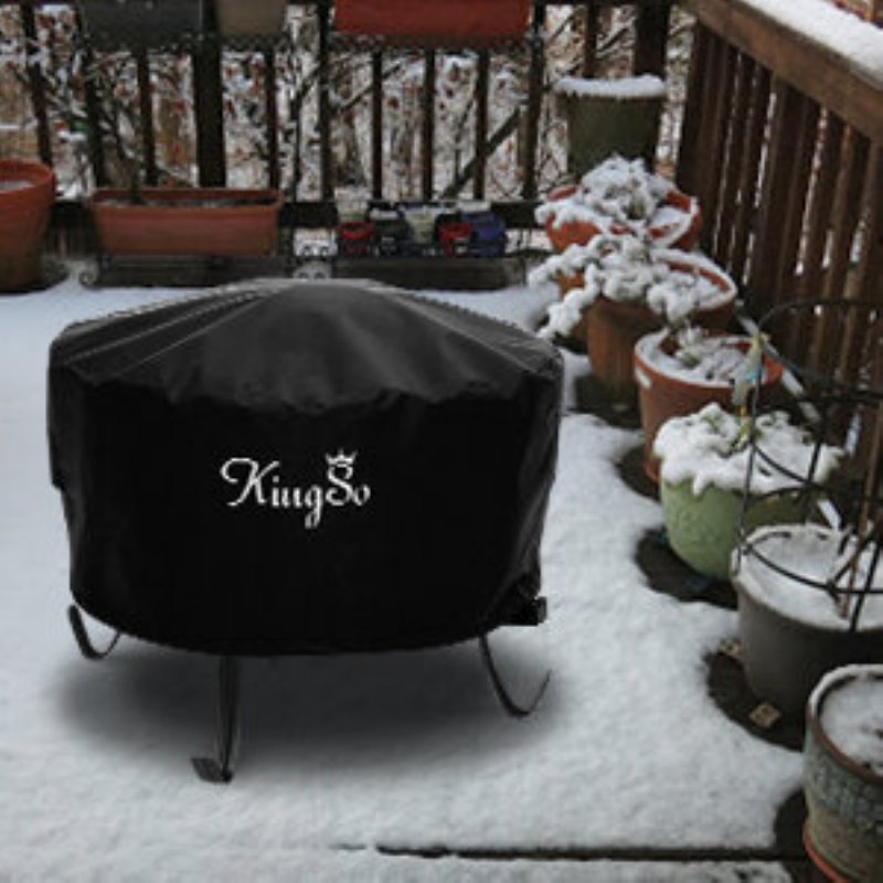 Kingso Outdoor Fire Pit Cover Rund 26" Vattentät 600d Heavy Duty Patio Bowl Med Spännen Dragsnöre Stängning & 2 Luftventiler Tjock Pvc Coat