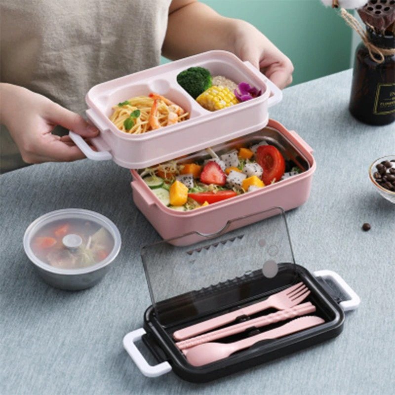 Lunchlåda Bento Box Rostfri För Office Barn Skola Mikrovågsugn Värmelåda