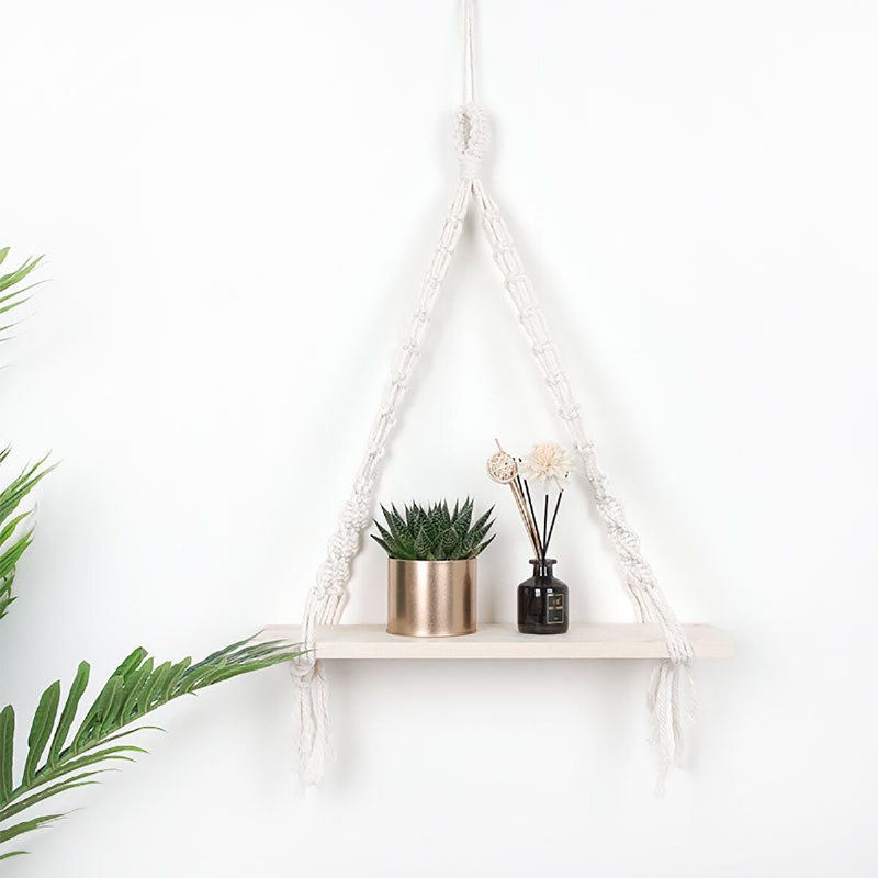 Macrame Plant Hanger Rack Hänghylla Bokhylla Hamp Rep Väggmonterade Hyllor