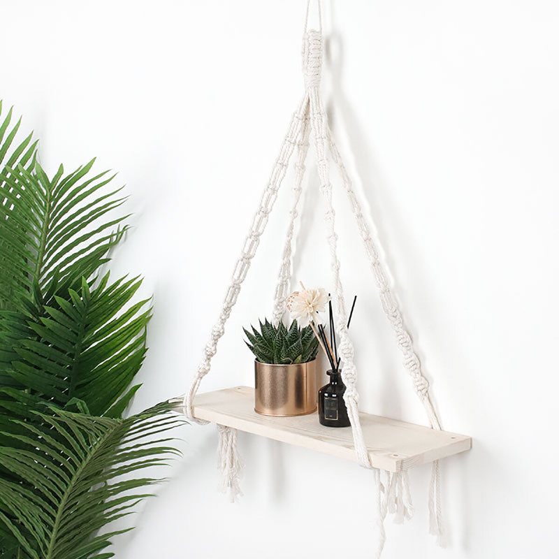 Macrame Plant Hanger Rack Hänghylla Bokhylla Hamp Rep Väggmonterade Hyllor