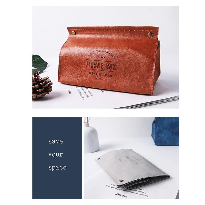 Nordic Leather Desktop Tissue Box Container Servetthållare