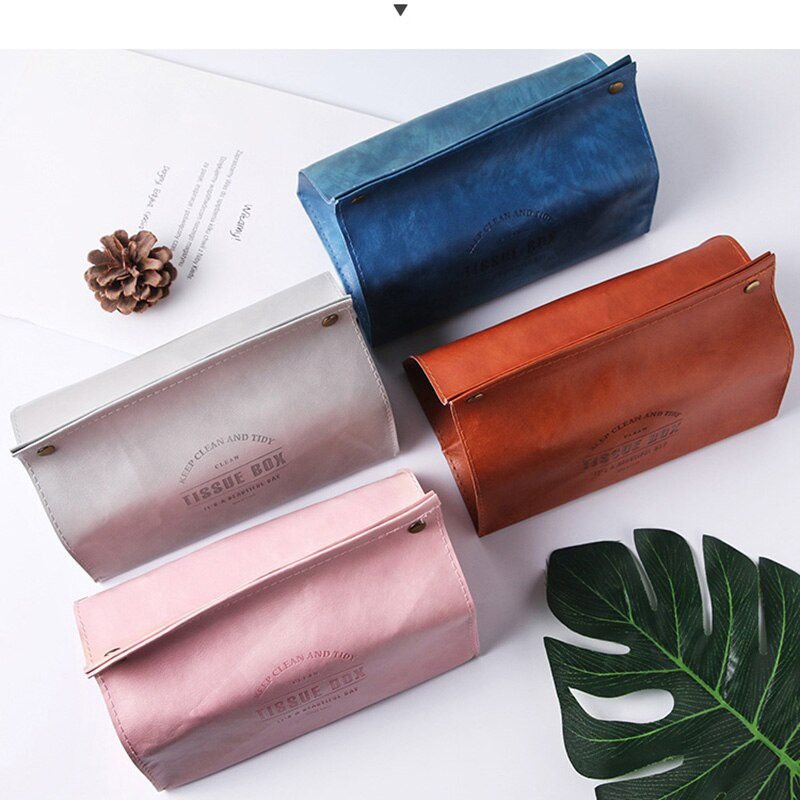 Nordic Leather Desktop Tissue Box Container Servetthållare