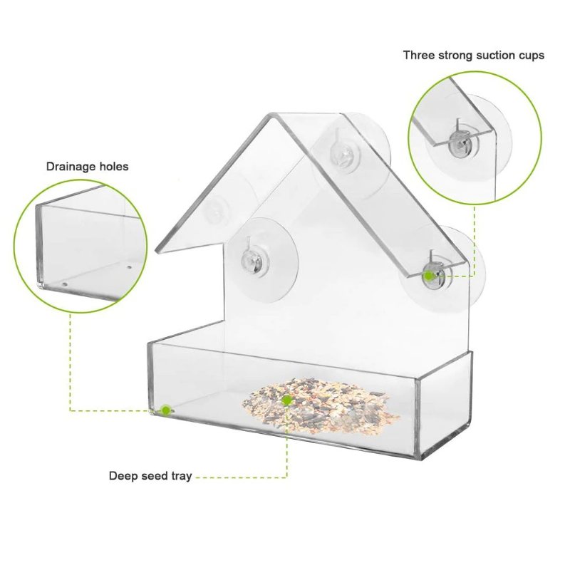 Fågel Akryl Matare Transparent Fönster Visa Birdhouse