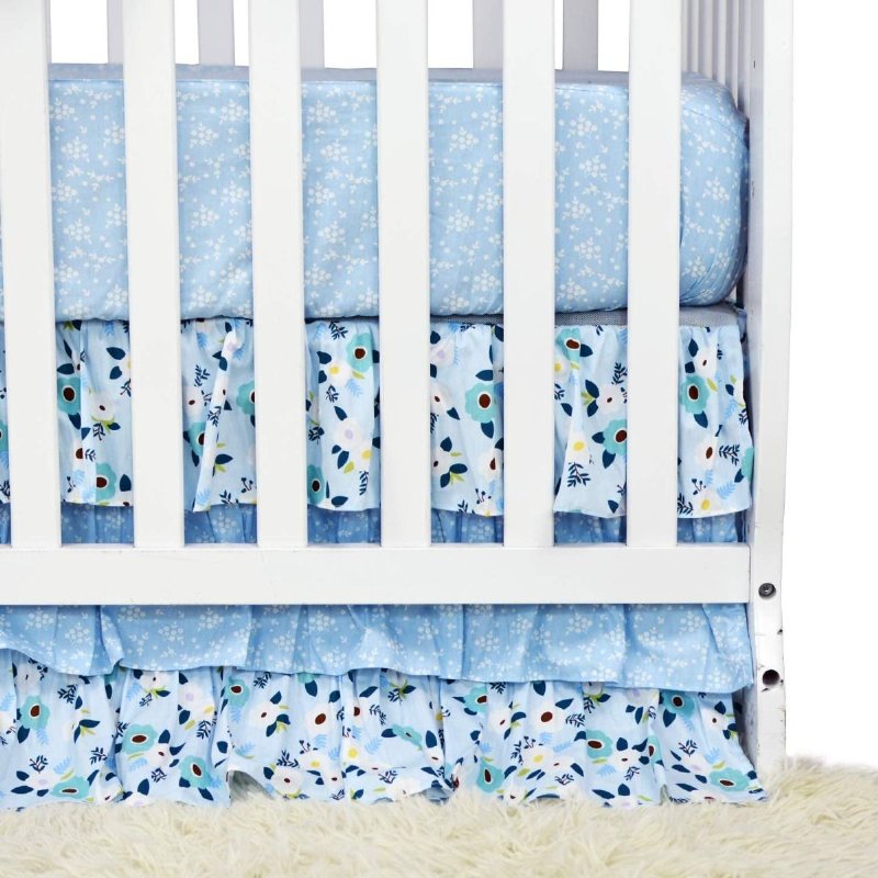 100 % Bomull Barnkammare Sängkläder Flickor Farmhouse Blommor Spjälsäng Set Lila Blå Petunia Print Baby Shower Present