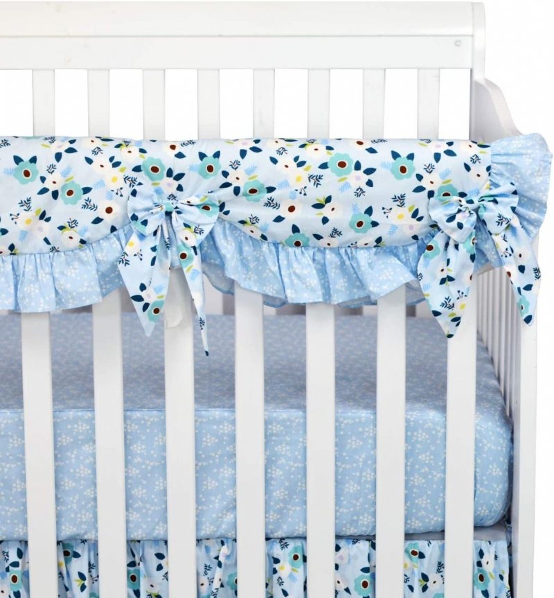 100 % Bomull Barnkammare Sängkläder Flickor Farmhouse Blommor Spjälsäng Set Lila Blå Petunia Print Baby Shower Present
