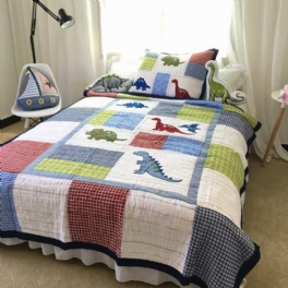 100% Bomull Dinosaur Patchwork Quilt Set För Pojkar Barn Överkast Twin