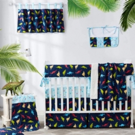 100 % Bomull Dinosaurie Spjälsäng Sängkläder Set Marinblå Skogsbröl Dino Baby Boy's Nursery Set