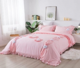 100 % Bomull Flickor Rosa Sängkläder Set Twist 3d Tyg Blommor Design Rufsigt Påslakanset