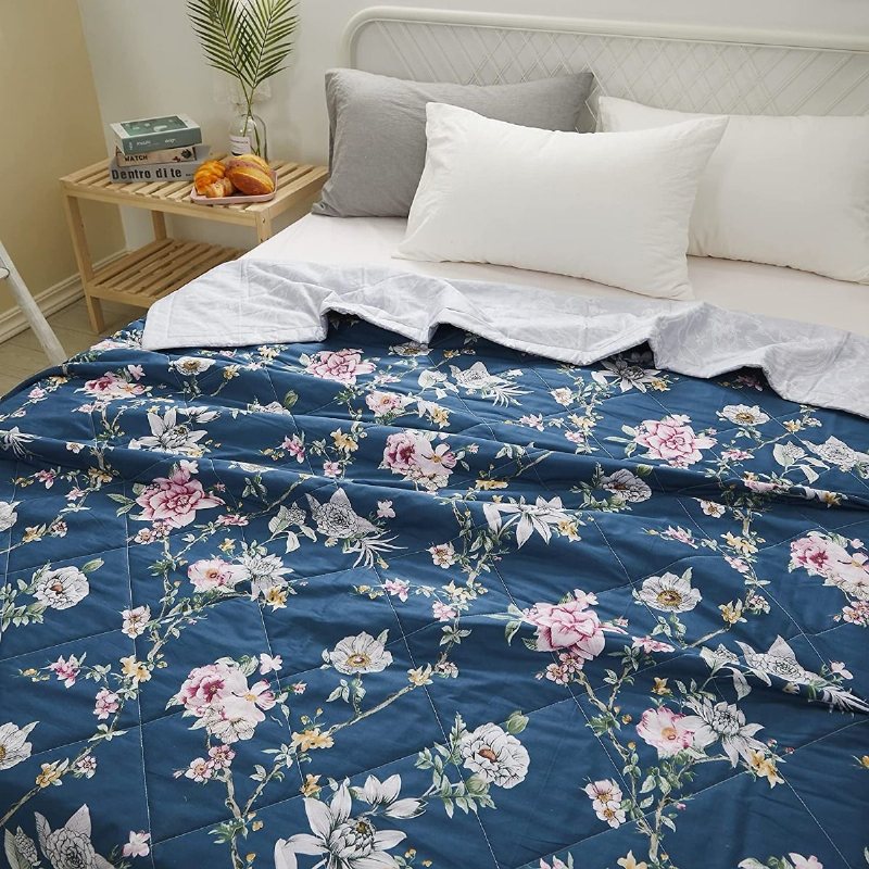 100 % Bomull Lätt Sommartäcke Full Storlek Rustik Bondgård Med Blommig Täcke