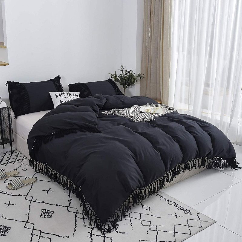 100 % Bomull Tofs Fransad Design Enfärgad Påslakanset Set I Bohemisk Stil 1 Påslakan Och 2 Kuddar