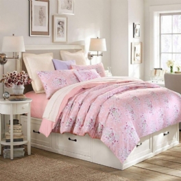 100 % Egyptisk Bomull 400 Tc Shabby Blommor Rosa Pion Sängkläder Set 3 St.