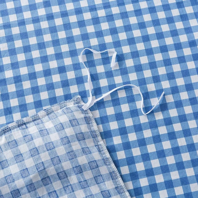 100 % Ren Bomull Blå Buffalo Pläd Sängkläder Set 3 Styck Ruffle Design Grid Påslakan Set