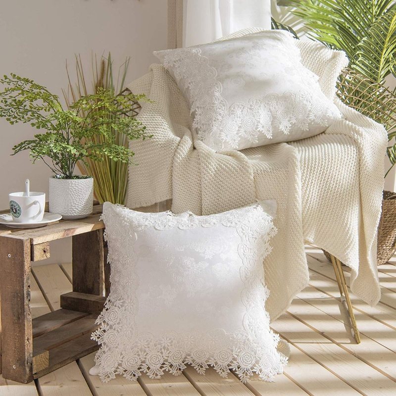 2 St Hållbara Blommor Spetsmönster Kuddfodral Jacquard Satin Dekorativa För Soffa