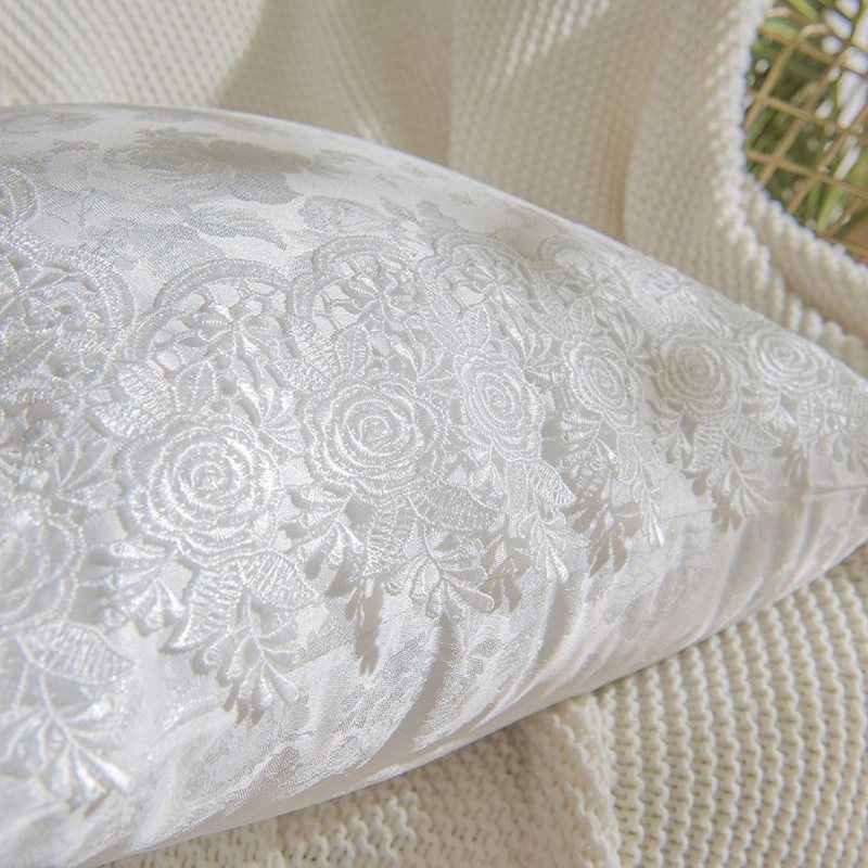 2 St Hållbara Blommor Spetsmönster Kuddfodral Jacquard Satin Dekorativa För Soffa