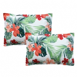 2st Hawaiian Style Kudd Shams Röd Hibiscus Palmblad Örngott 100% Bomull Supermjukt Allergivänligt Med Dold Dragkedja