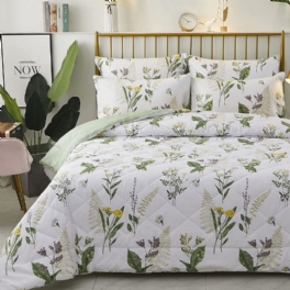 3 St Farmhouse Blommor Täcken Set Daisy Botaniska Gröna Löv Tryckta Lätt Hela Säsongen Påslakaninlägg 100% Bomullstyg Mikrofiber Täcke Med 2 Örngott