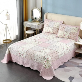 3 St Queen Size Täcke Set Farmhouse Rose Blommig Sängkläder Sängöverkast Set Romantiskt Små Blommor Patchwork Lätt Quilt Set