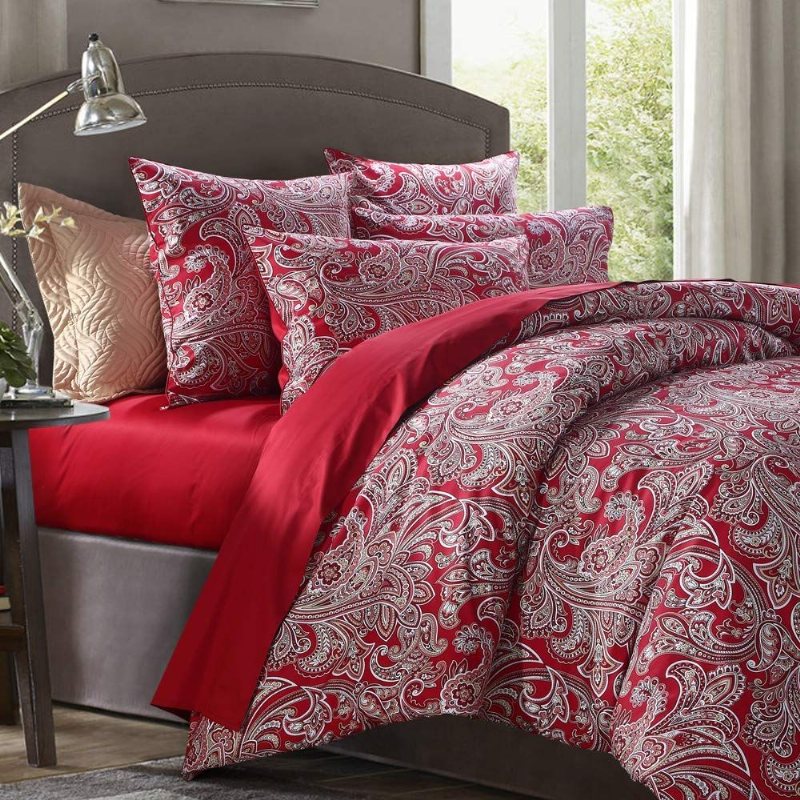 3st Lyx Paisley Sängkläder Set Burgundy Color Bohemian Damask 800tc 100% Egyptisk Bomull Påslakanset
