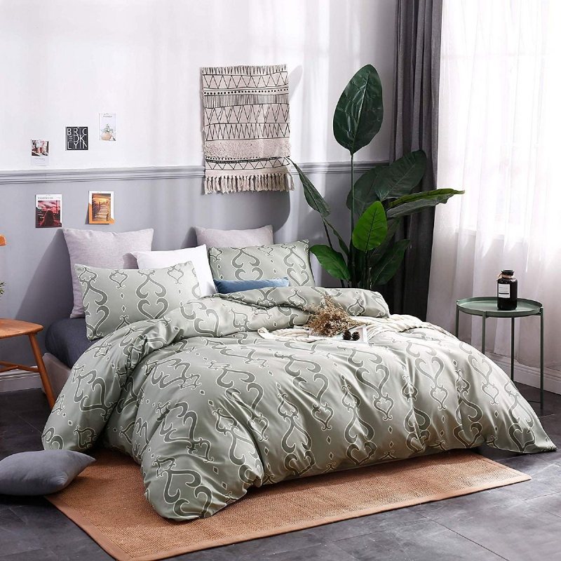 3st Paisley Percale Wave Sängkläder Set 1800 Thread Count Borstad Mjuk Microfiber Påslakan Set Moss Green
