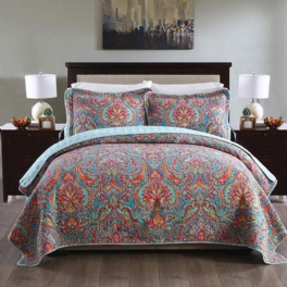 3st Vändbart Vadderat Överkast 100 % Bomull Lyxtäcken Full/queen Size Färgglada Paisley Täcke Set