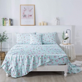 4 St Romantiska Rosblommiga Lakanset Elegant Vintage Bondgårdstjejer Sängkläder 100 % Bomull Shabby Blommig Djup Ficklakan