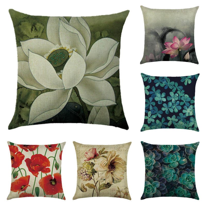 45x45cm Olika Blomsterstil Bomull Och Linne Örngott Dekorationer För Hem
