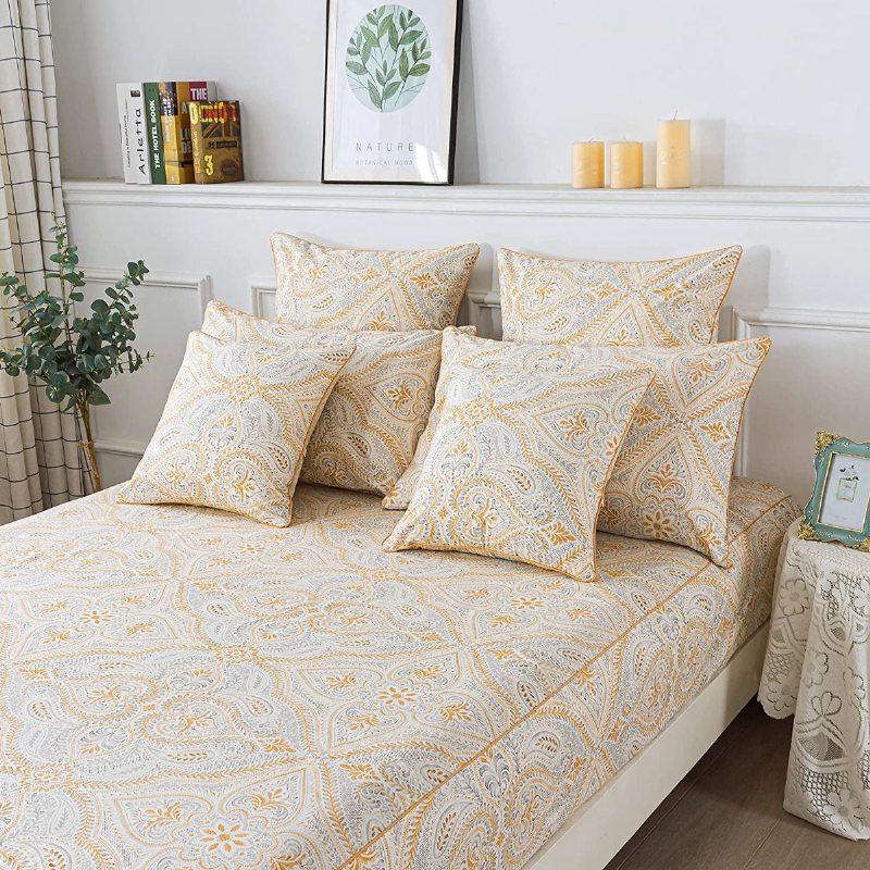 4st Lyxiga Guld Paisley Lakan Set Klassiskt Damast Sängkläder Set 100% Bomull Andas Ultramjukt Hypoallergena Djupa Fickor
