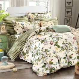 4st Vintage Gröna Löv Bomull Påslakan Set Med Blommönstrat Sängkläder Set Med