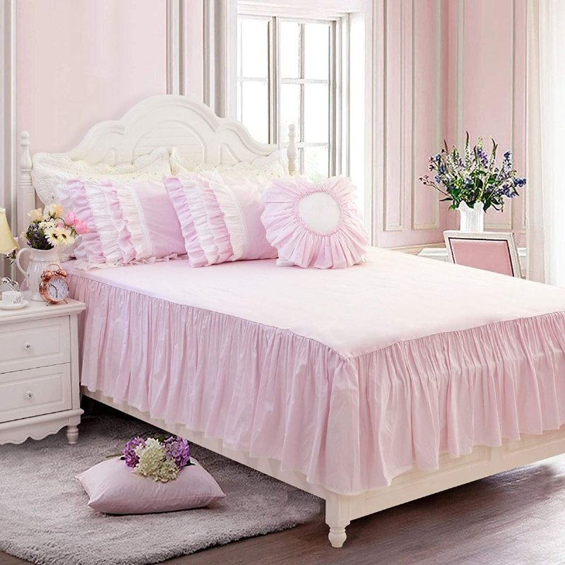 5st Pink Princess Sängkläder Set Queen Size Flerlagers Volanger Påslakan Sängkjol 100% Bomull Set
