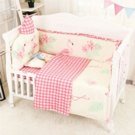 7 St Flamingo Spjälsäng Baby Sängkläder Set Rosa Nursery Set För Flickor Med Stötfångare Ideal Shower Present