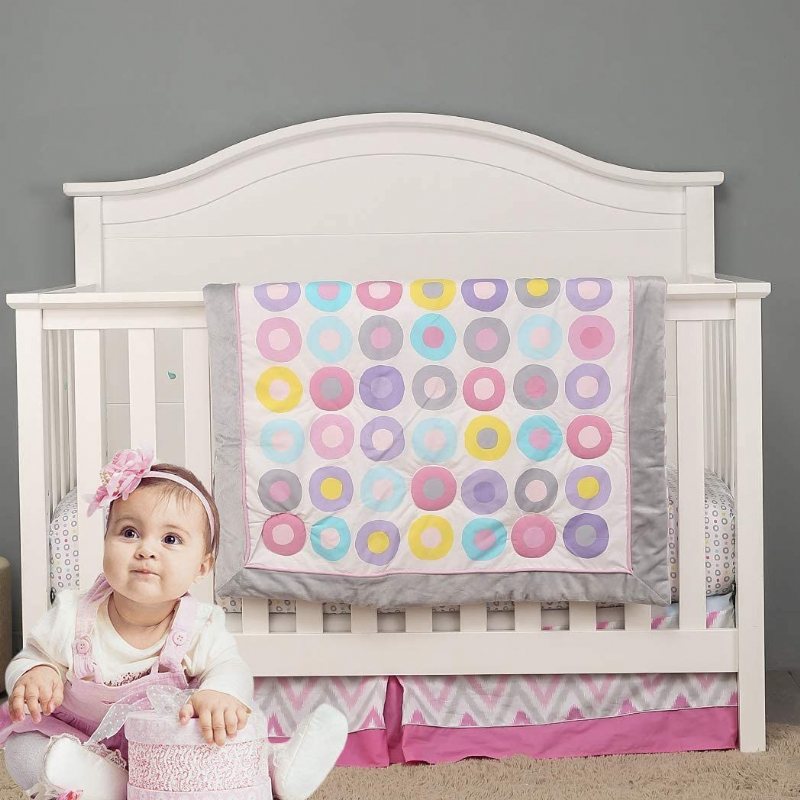 Baby Girl's Nursery Sängkläder Set Färgglada Circle Dot Design Spjälsäng Bebis Täcken Set