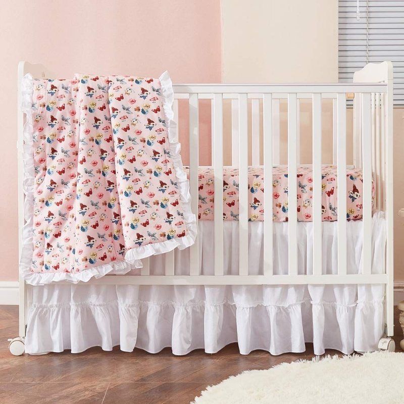 Baby Girl's Volanger Spjälsäng Sängkläder Set Lovely Bunny Deer Butterfly Blommig Tryckt Nursery Set