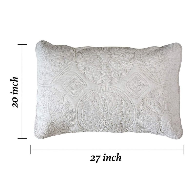 Beige Medaljong Quilted Kudd Shams Standardstorlek 100 % Bomull Kuddfodral Set Med 2 Dekorativa Bondgårdssängkläder