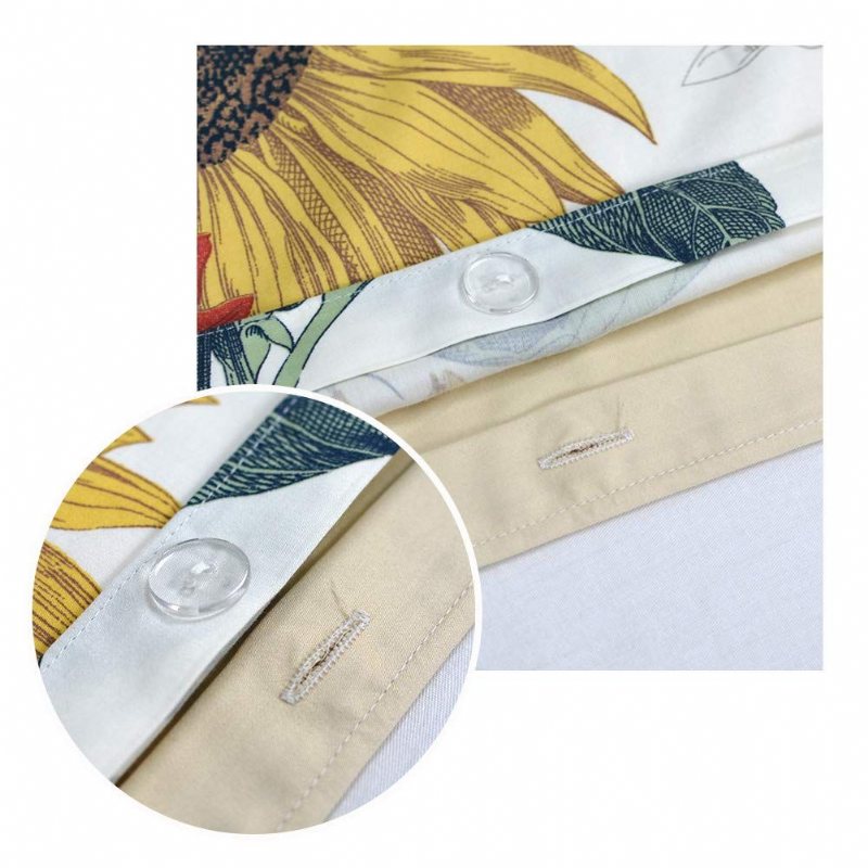 Blommig Solrosdesign Sängkläder 3 St (1 Påslakan + 2 Örngott/shams) 60% Bambufiber + 40% Egyptisk Bomull Small Fresh