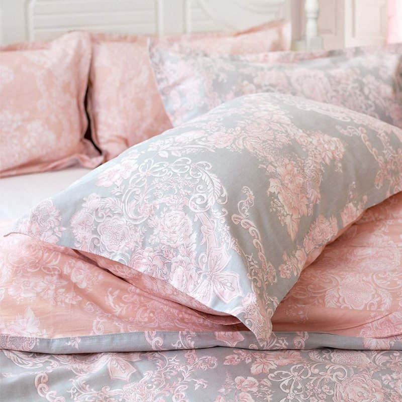 Blush Pink Girls Sängkläder Set 100% Bomull Damast Blommor Dragkedja Påslakan Set