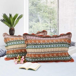 Bohemisk Stil Vadderade Kuddar Shams Set Med 2 100 % Bomull Exotiska Randiga Kuddfodral Standardstorlek