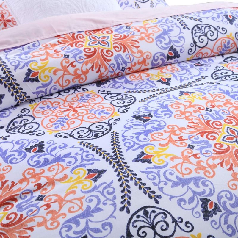 Boho Bohemia Style Sängkläder Set 3st Paisley Damask Påslakan Set Exotiska Geometriska Runda Mönster Vit Lila Orange