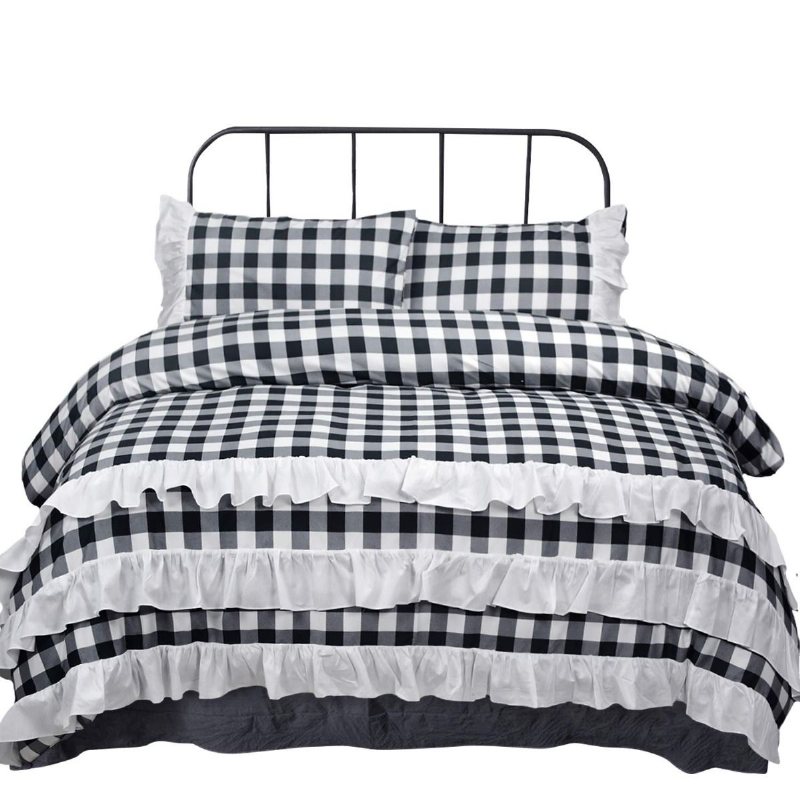 Buffalo Pläd Sängkläder Set King Size 3 Delar Farmhouse Påslakan (king Svart Och Vit Pläd)