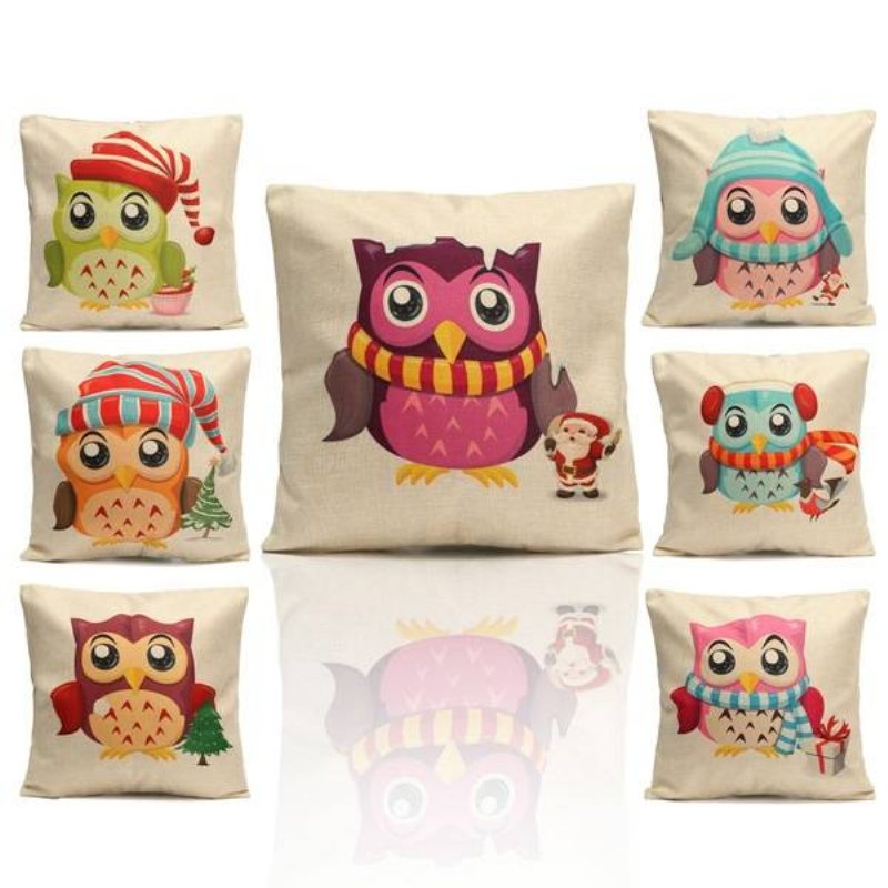 Christmas Cute Owl Series Kuddfodral Fyrkantigt Hem Soffdekoration