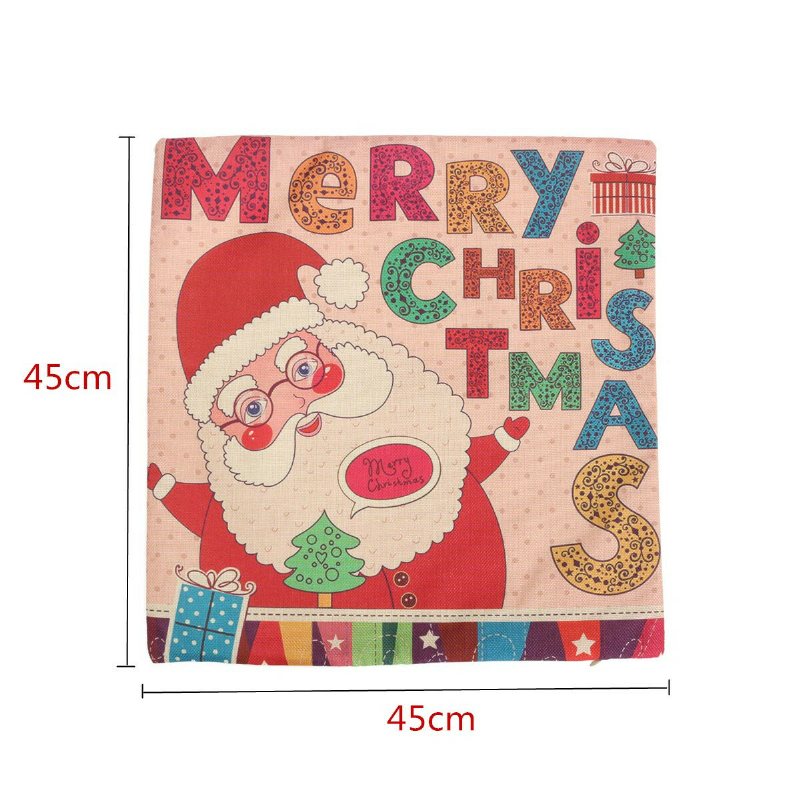 Christmas Santa Bomull Linne Kuddfodral Xmas Hem Bäddsoffa Dekor