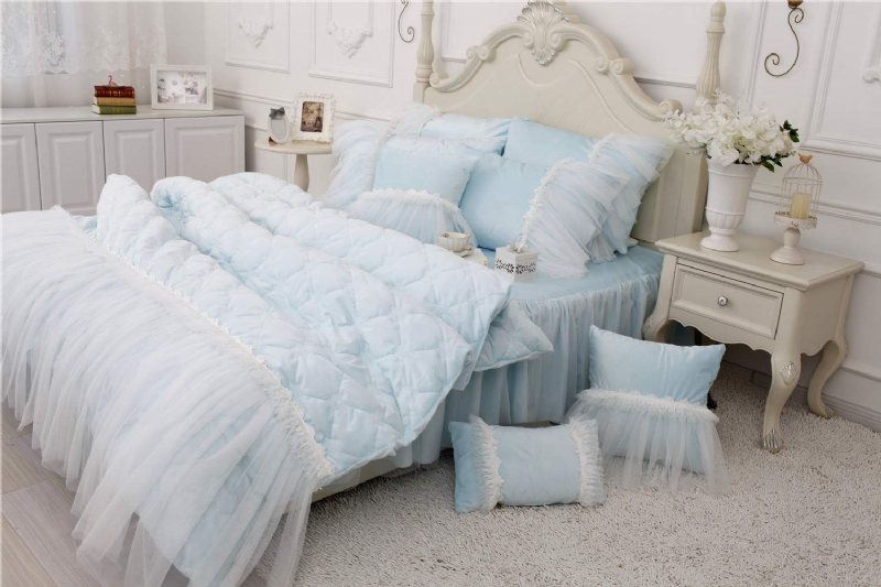 Crystal Velvet Påslakan Set Mjuk Varm Vinter Sängkläder Quiltad Flanell Täcken Överdrag Set Princess Lace Girls Vit