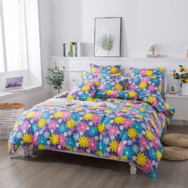 Elegant Lila Solros Påslakanset Färgglada Daisy Blommiga Sängkläder 100 % Bomull Flickor Sovsal Vändbart Täcke Med Örngott