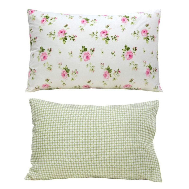 Elegant Och Shabby Rosa Rosetttryck Guld Rustikt Grönt Rutnät Farmhouse 100 % Bomull Påslakanset Allergivänligt Med Dold Dragkedja 3-delar
