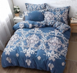Elegant Och Shabby Sängkläder Marinblå Designer 100 % Bomull Påslakanset Allergivänligt 3-delat Magnifik Herrgård