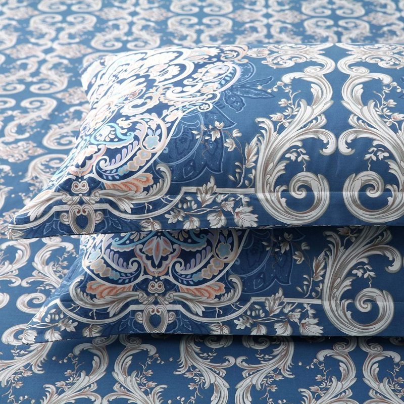 Elegant Och Shabby Sängkläder Marinblå Designer 100 % Bomull Påslakanset Allergivänligt 3-delat Magnifik Herrgård