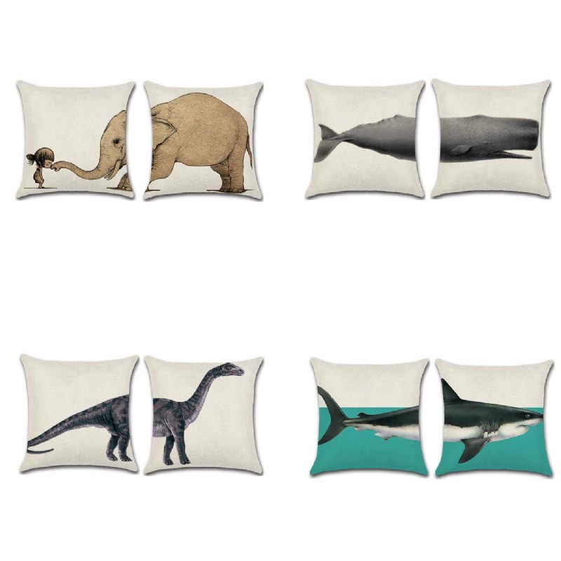 Elephant Shark Whale Dinosaur Kuddfodral Bomull Linne Örngott Kast Bröllopsdekor
