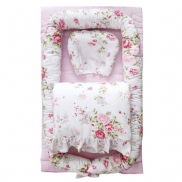 Farmhouse Floral Girl's Portable Spjälsäng Set Rose Rosa Babysäng Med Täcken Kudde 100 % Bomull Samsovande
