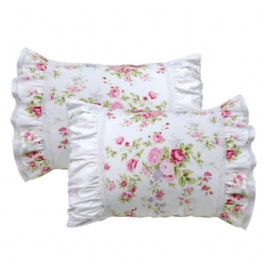 Farmhouse Style Örngott Elegant Country 100% Bomull Vintage Spets Volanger Sängkläder Kuddfodral Utsökt Hantverk